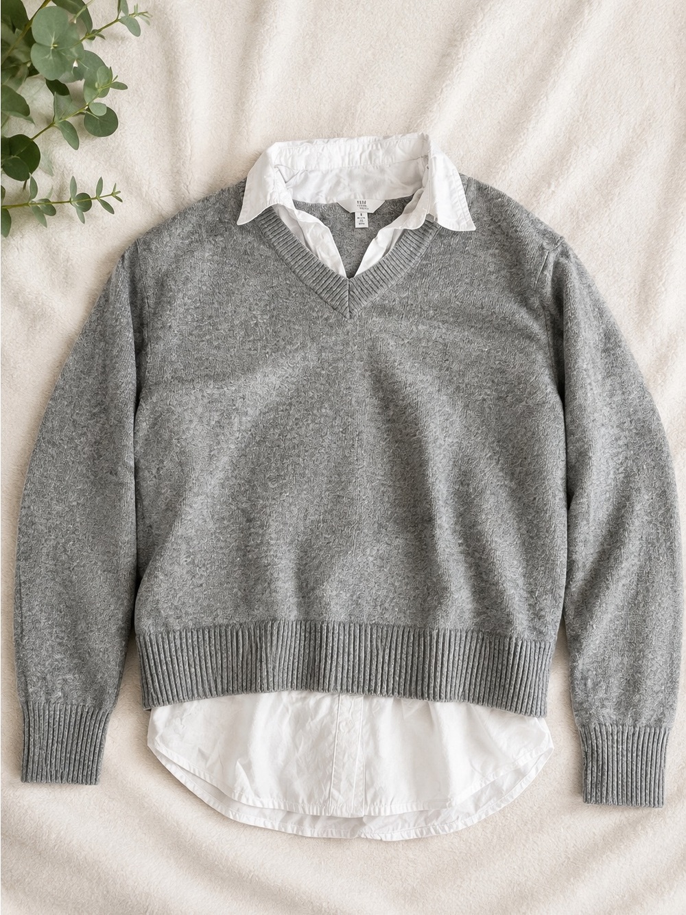 Time and Tru Gray V-Neck Layered-Look Sweater
